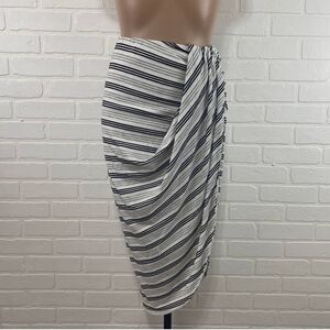 Striped bunched midi skirt with slit